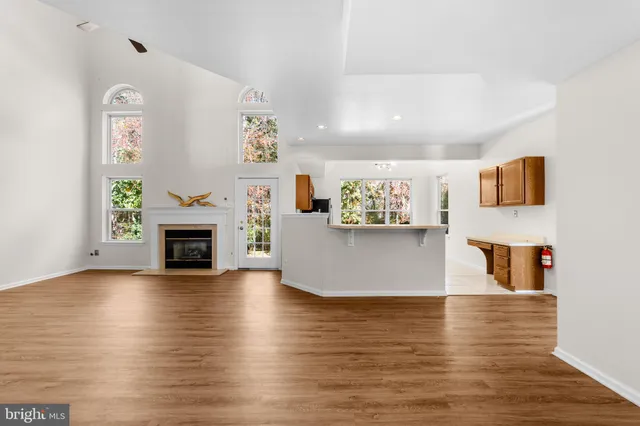 a view of living room with furniture and fireplace
