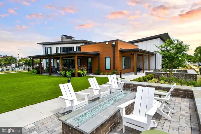 front view of a building with a yard