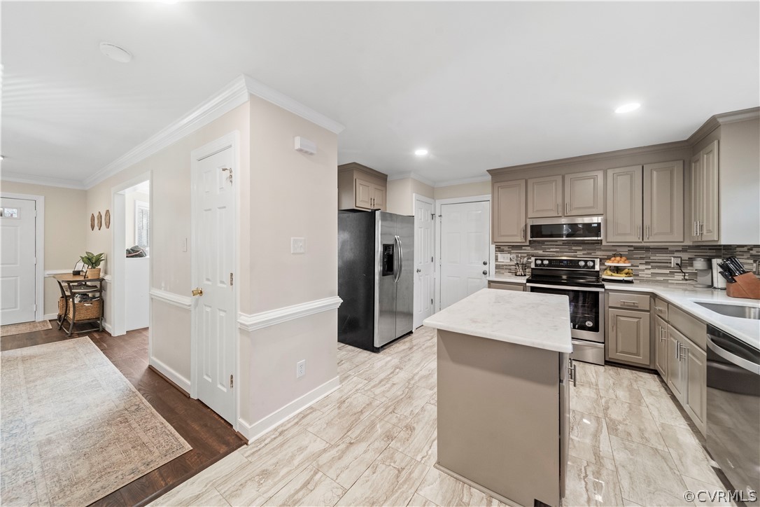 13020 Carters Way Road Chesterfield, VA 23838 - Photo 15 of 49 a kitchen with granite countertop a refrigerator oven a sink and white cabinets