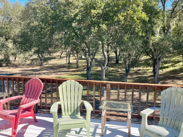 a view of a yard with large trees