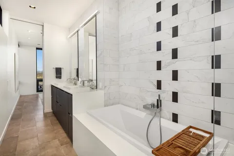 a view of backyard with potted plants and a large tree