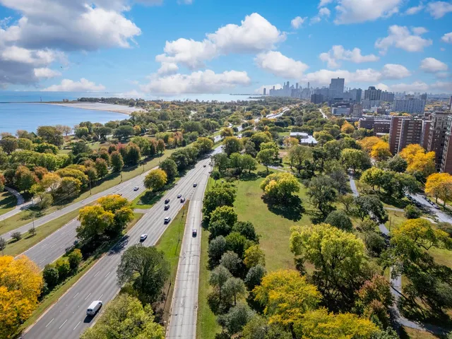 a view of a lake with a city view