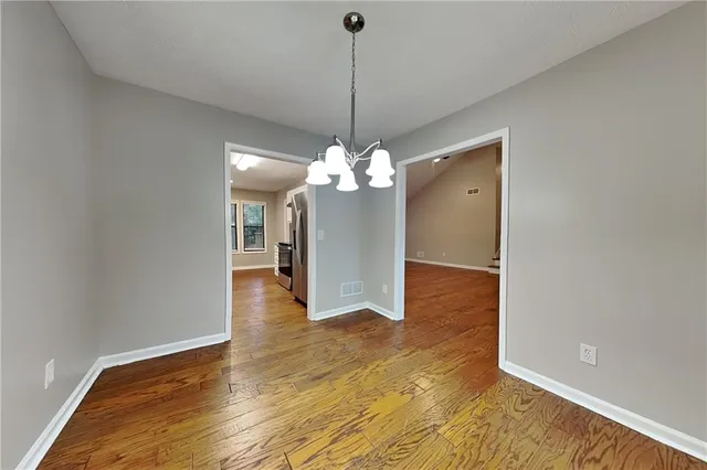 a view of a chandelier in a room