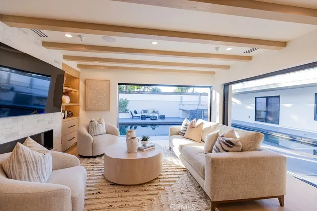 a view of a living room and front door