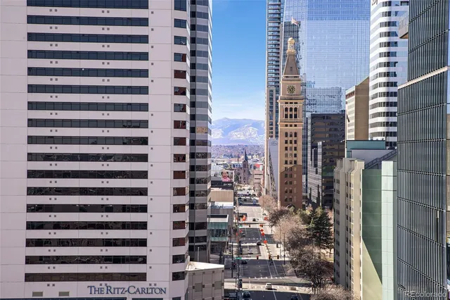 a city view with tall buildings