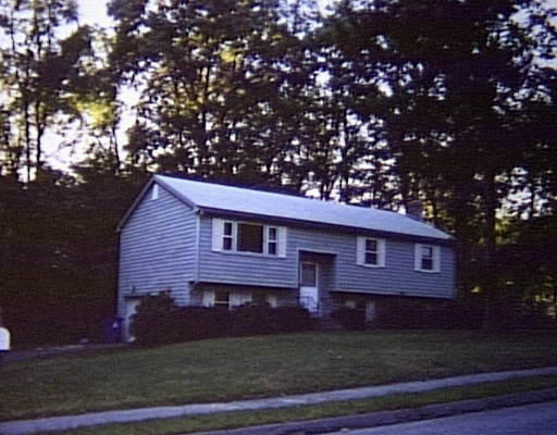 a view of a yard in front of a house with large tree