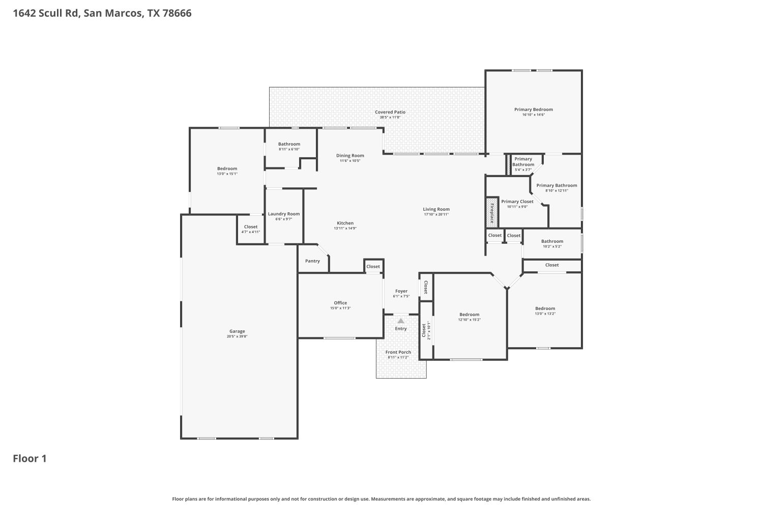 1642 Scull Road San Marcos, TX 78666 - Photo 31 of 31 Floor plan with garage and covered back porch