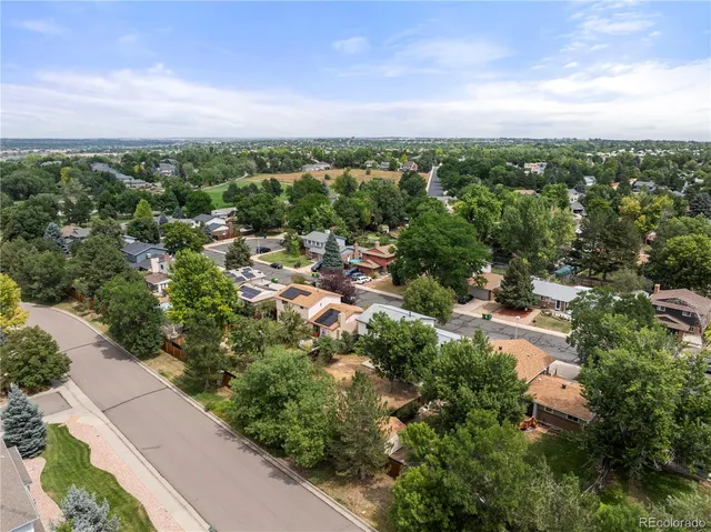 a view of a city with lush green forest