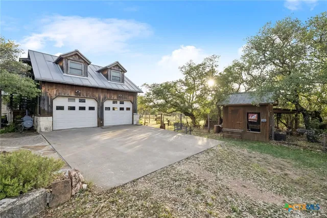 a view of a city from a yard