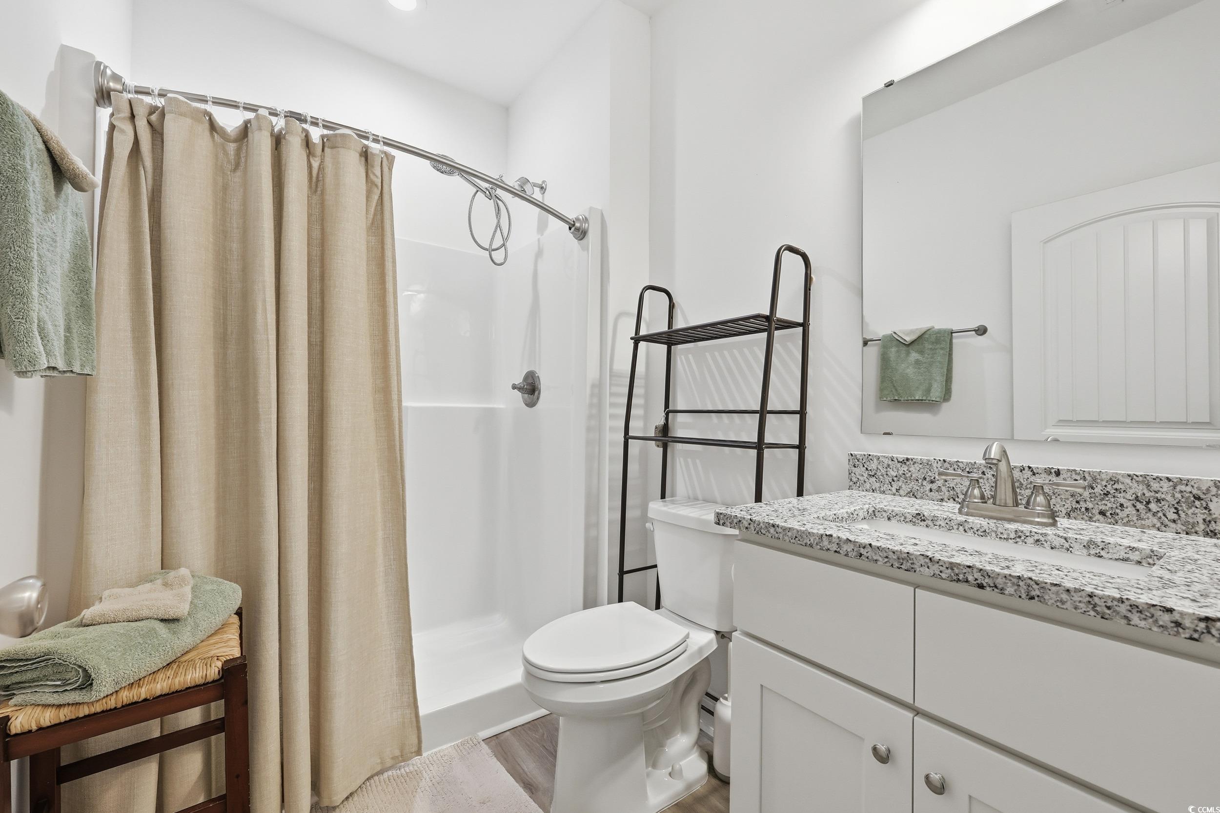 116 Kingsbury Loop, Unit C Conway, SC 29526 - Photo 14 of 32 Bathroom featuring a stall shower, vanity, and lvp floors