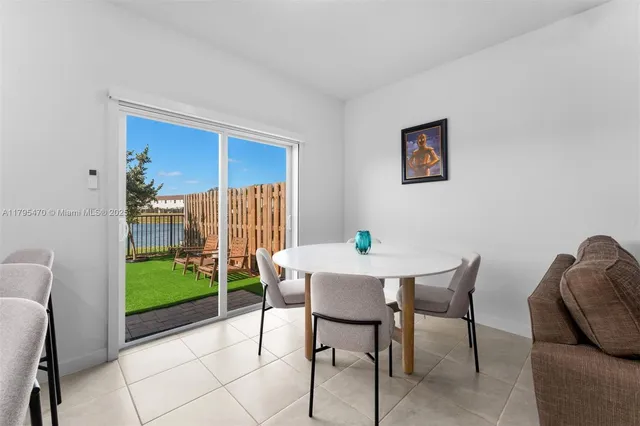 a workspace with furniture and a yard