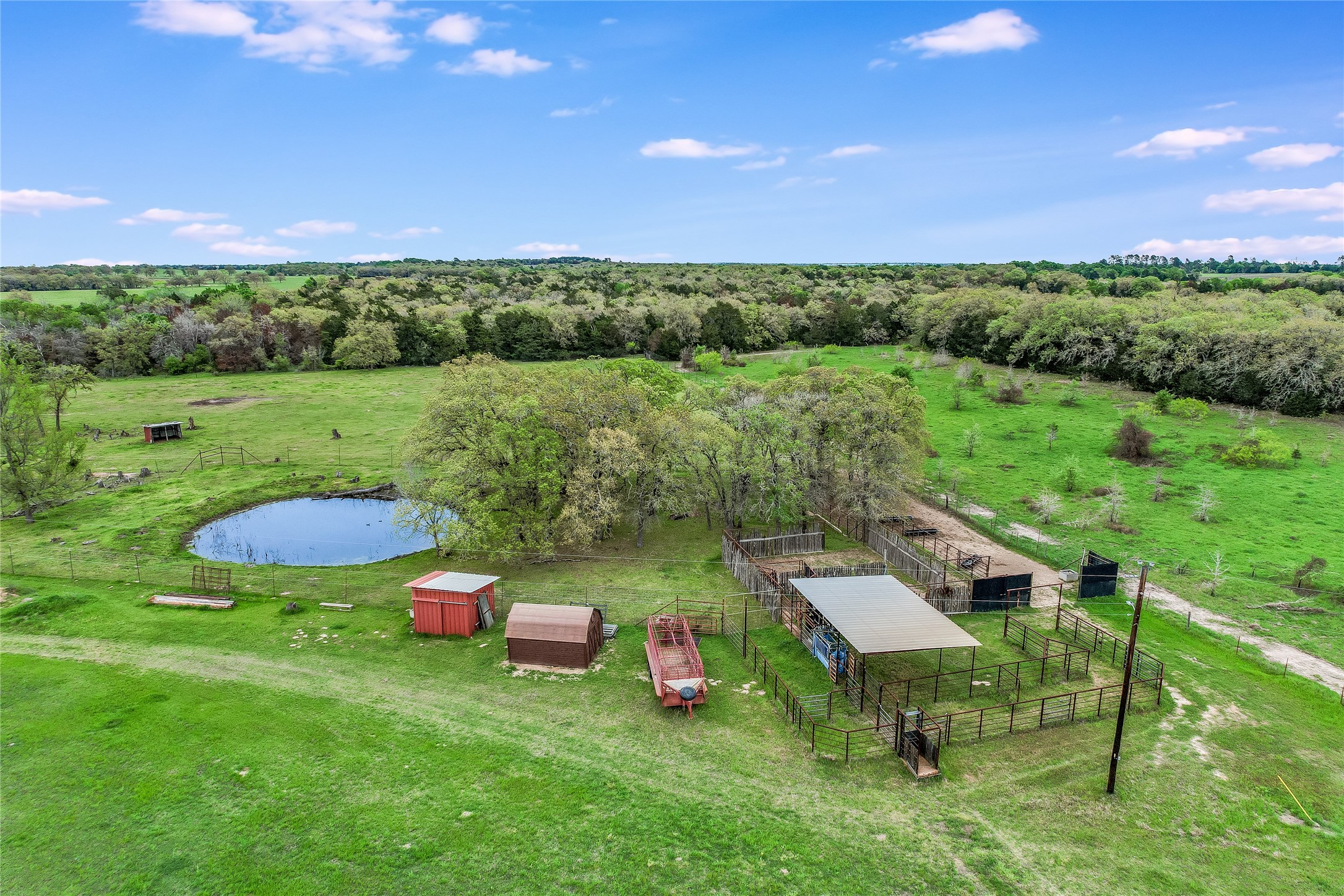 363 Paint Creek S Road, Unit A Paige, TX 78659 - Photo 24 of 28 Acres of verdant land with livestock facilities and a serene pond offer a perfect rural retreat.