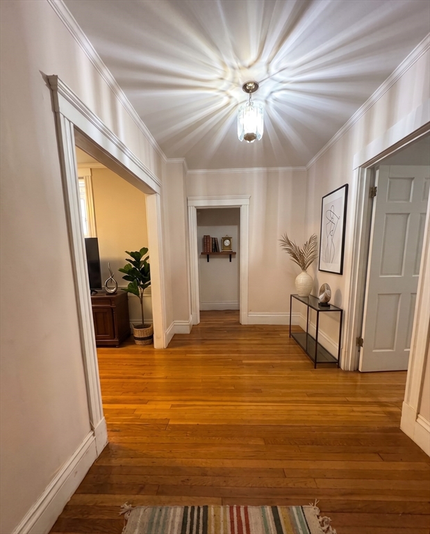 98 Strathmore Road, Unit 2 Boston, MA 02135 - Photo 5 of 11 a view of an empty room with wooden floor and a ceiling fan