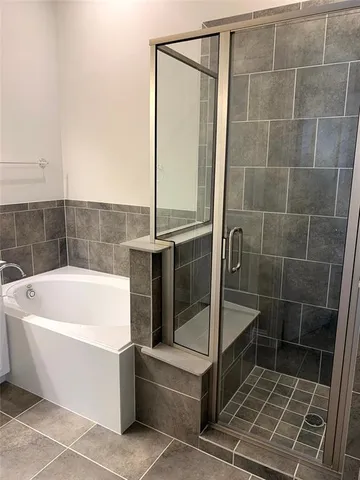 a bathroom with a bathtub