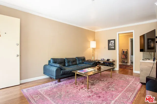 a living room with furniture and a rug