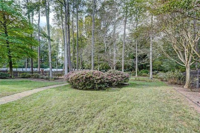 a view of a garden with trees