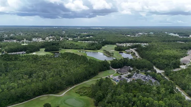 a aerial view of a house with big yard and large trees