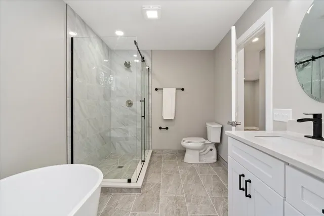 a bathroom with a toilet a sink and a large mirror