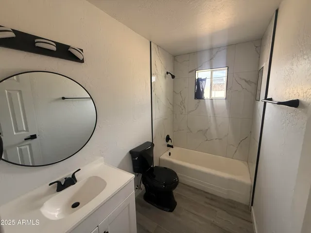 a bathroom with a sink a toilet and a mirror