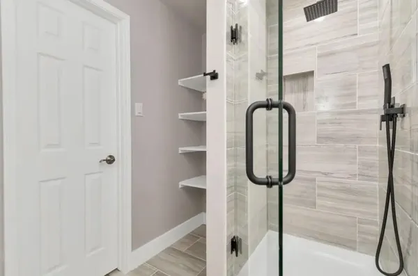 a bathroom with a shower