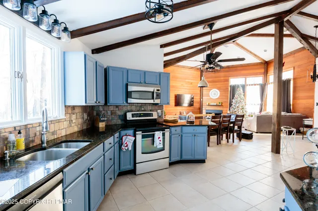 a kitchen with lots of counter top space