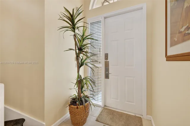 a potted plant sitting on a floor in front of a door