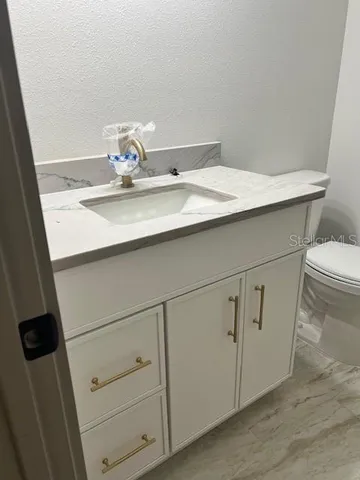 a bathroom with a sink a vanity and a toilet