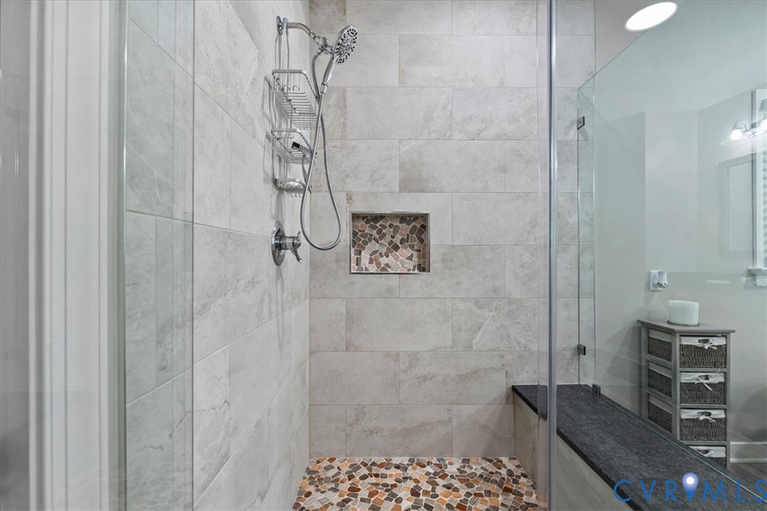 3060 Moyer Road Powhatan, VA 23139 - Photo 42 of 66 Spa-inspired walk-in shower featuring large-format