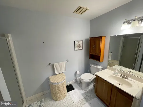 a bathroom with a sink a toilet a mirror and shower