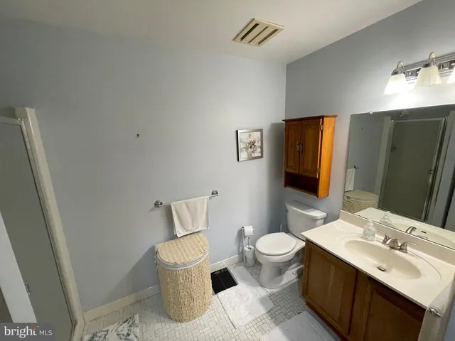 a bathroom with a sink a toilet a mirror and shower
