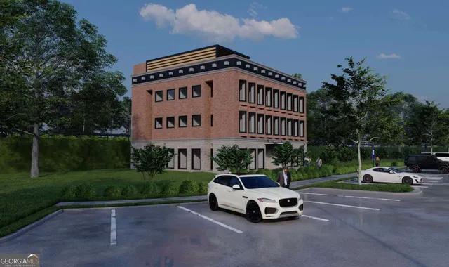 a view of a patio with table and chairs barbeque potted plants and large tree