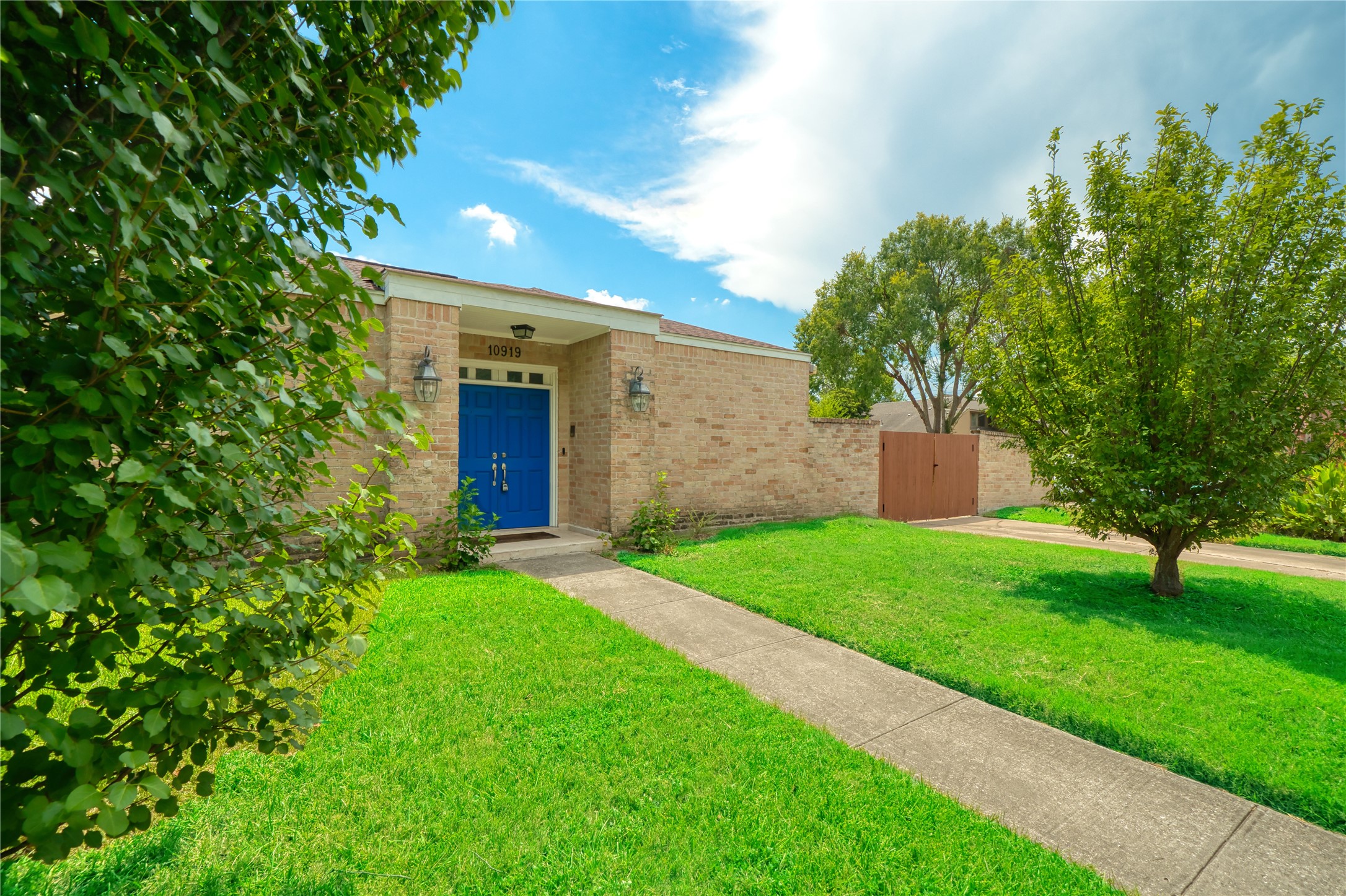 10919 Villa Lea Lane Houston, TX 77071 - Photo 5 of 45 a view of a backyard with potted plants and large trees