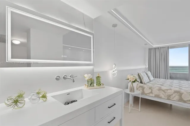 a white bath tub sitting in a bathroom