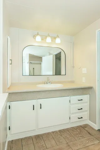 a bathroom with a bathtub and a shower