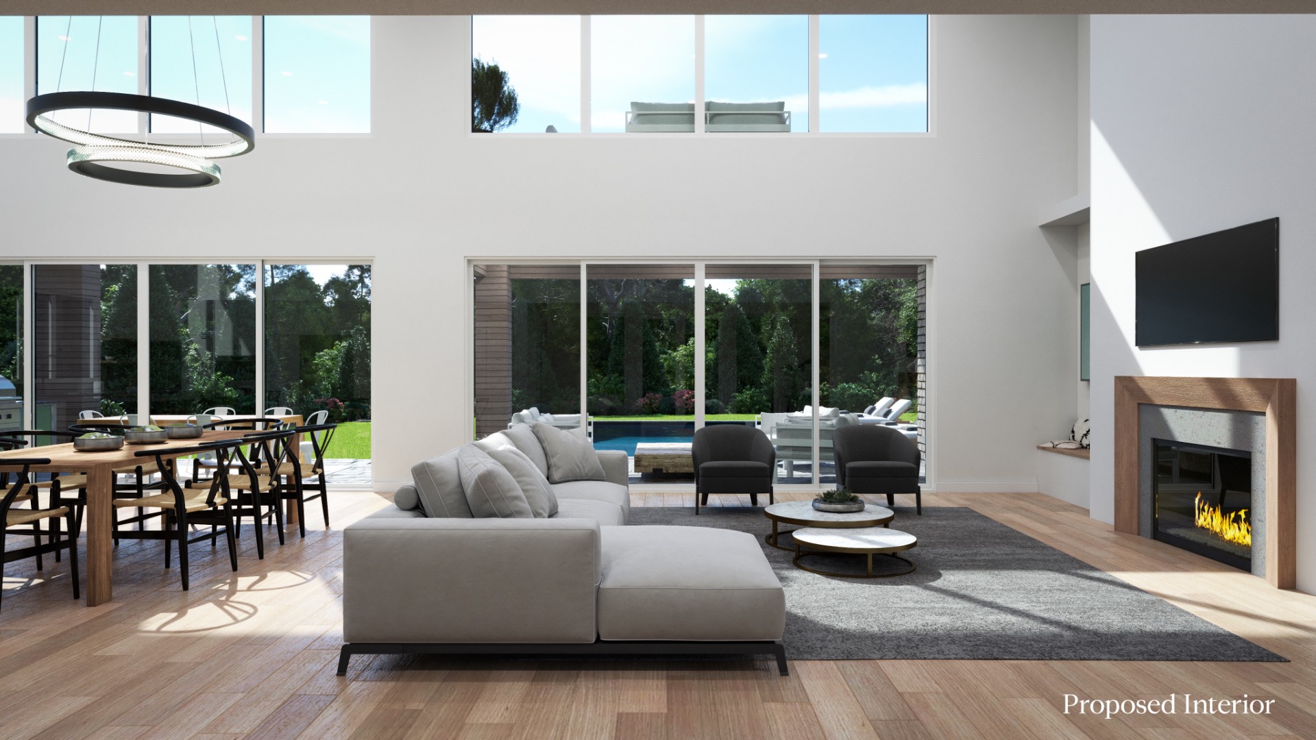 12 High Point Road East Hampton, NY 11937 - Photo 2 of 7 a living room with furniture a fireplace and a large window