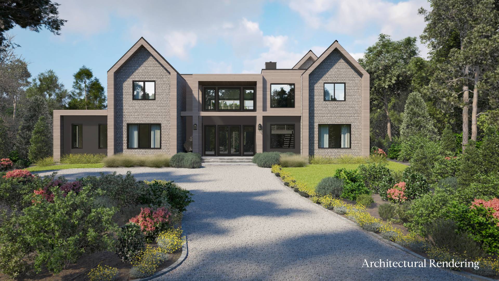 12 High Point Road East Hampton, NY 11937 - Photo 5 of 7 a front view of a house with a garden and flower plants