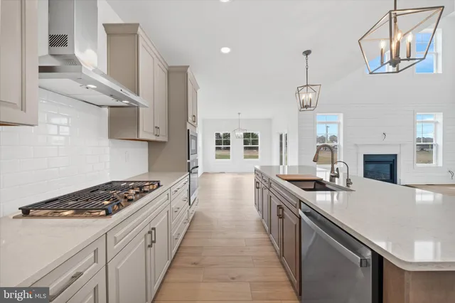 a kitchen with stainless steel appliances a counter space a sink and cabinets
