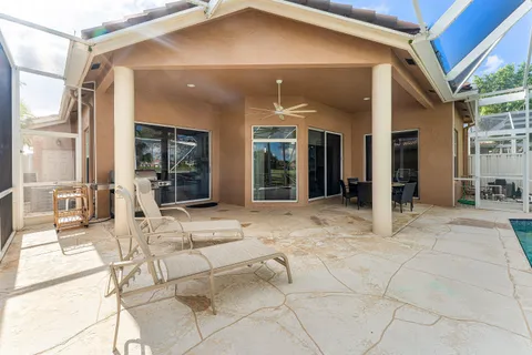 a view of a building with sitting area