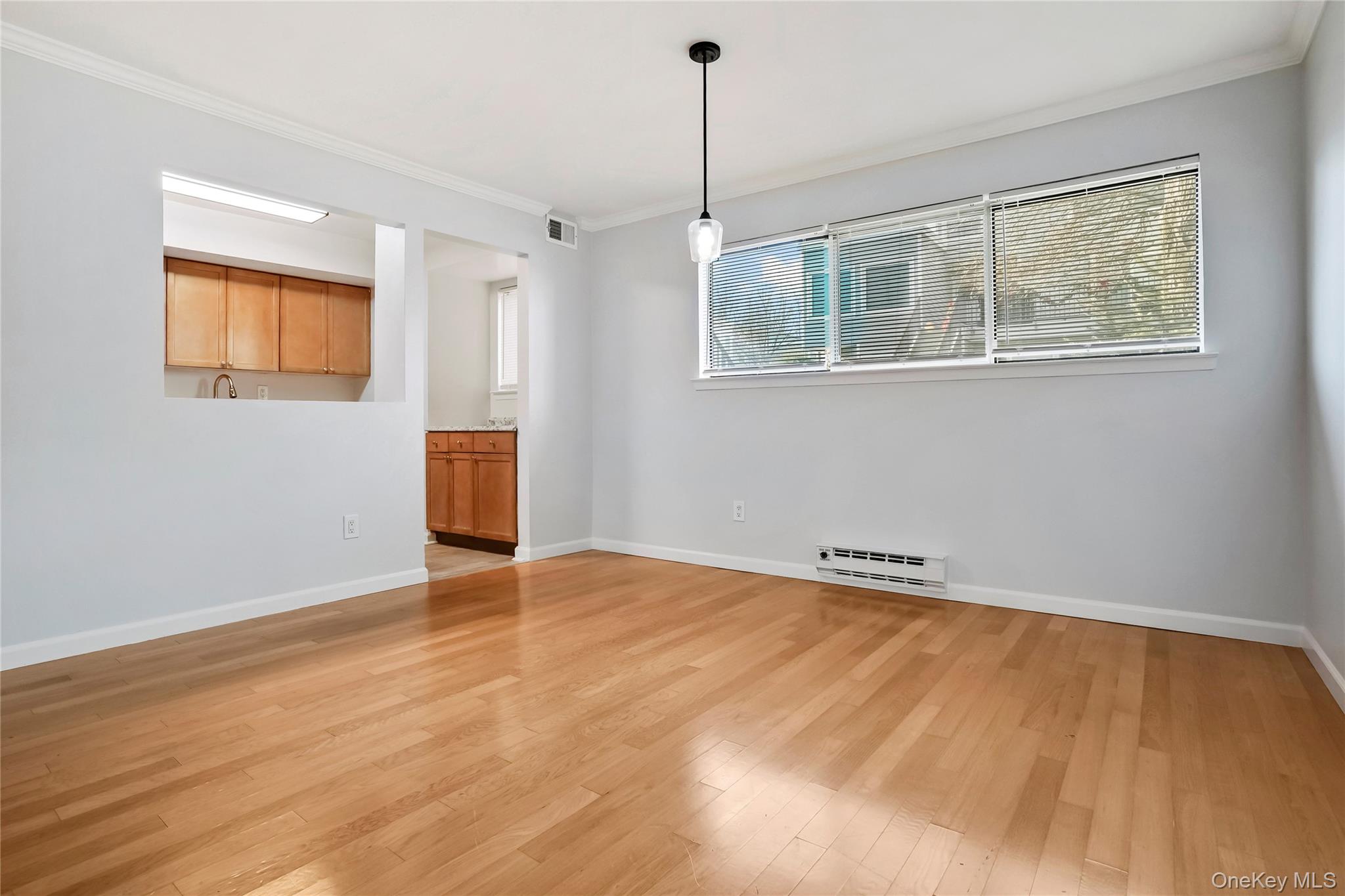 208 Harris Road, Unit HA3 Bedford, NY 10507 - Photo 32 of 41 Spare room featuring ornamental molding, light wood-style flooring, plenty of natural light, and baseboard heating