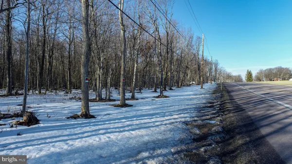 a view of a dry yard with mountain and wooden fence