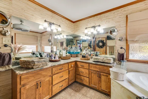 a kitchen with lots of counter top space