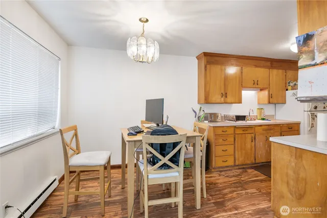 a view of balcony with wooden floor