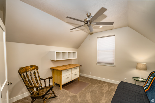 1283 North Gallen Road Santa Clara, UT 84765 - Photo 42 of 103 Bedroom 4 with light colored carpet, a ceiling fan, and a textured ceiling