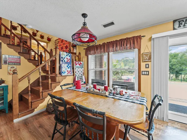 a table and chairs in a room