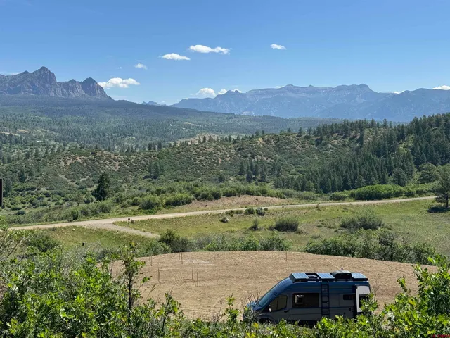 a view of a lush green hillside and a houses