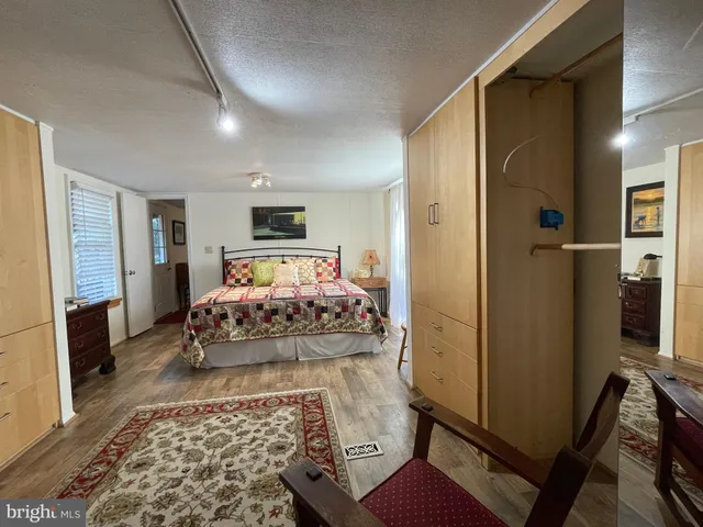 a living room with rug