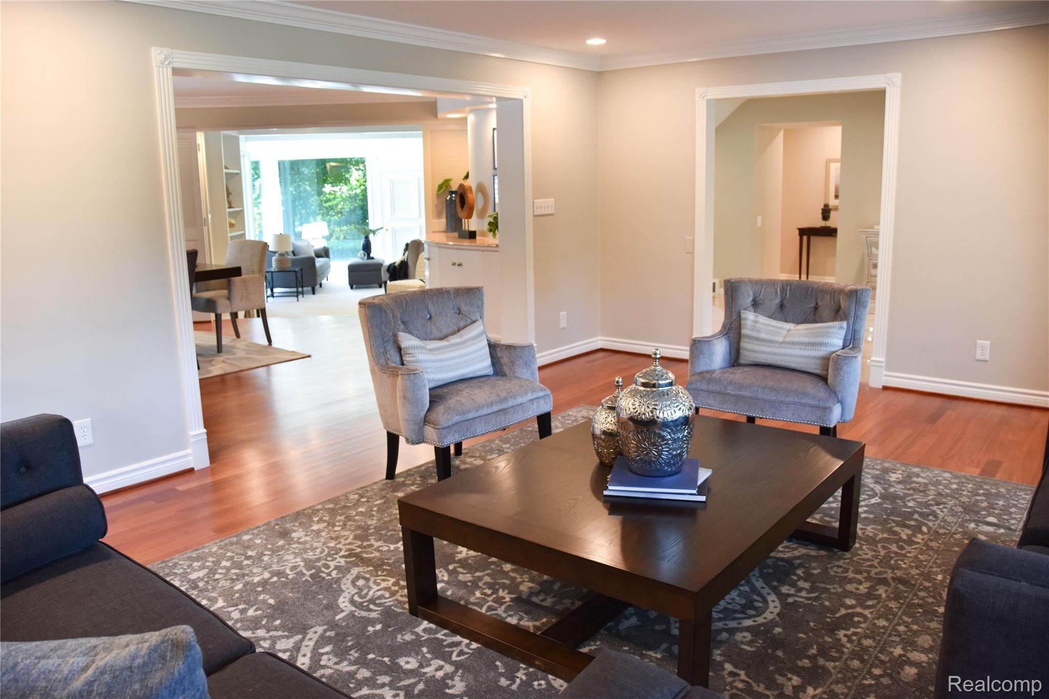 Living room is cozy yet open to other spaces