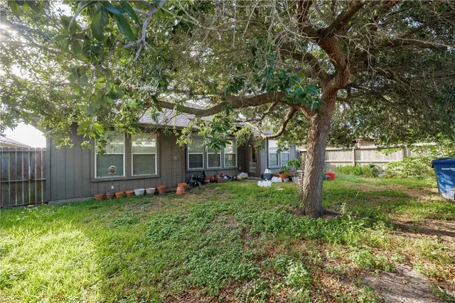 a view of a house with yard and a tree