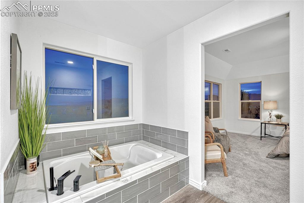 1185 Bowstring Road Monument, CO 80132 - Photo 26 of 46 a bath tub sitting in a bathroom next to a window