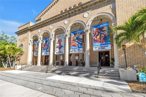 a view of garden with statue